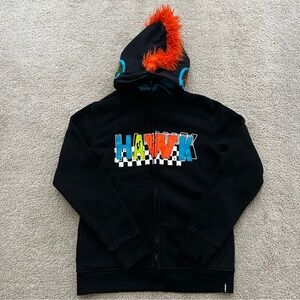Tony Hawk Skateboarding Youth Medium Black Zip Up Hoodie w/Mask & Mohawk